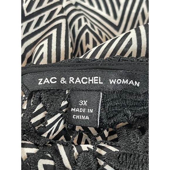 Zac & Rachel Woman 3X Black White Chevron Lace Detail Roll Tab Sleeve Sheer Top - Picture 11 of 12